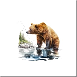 fishing bear Posters and Art